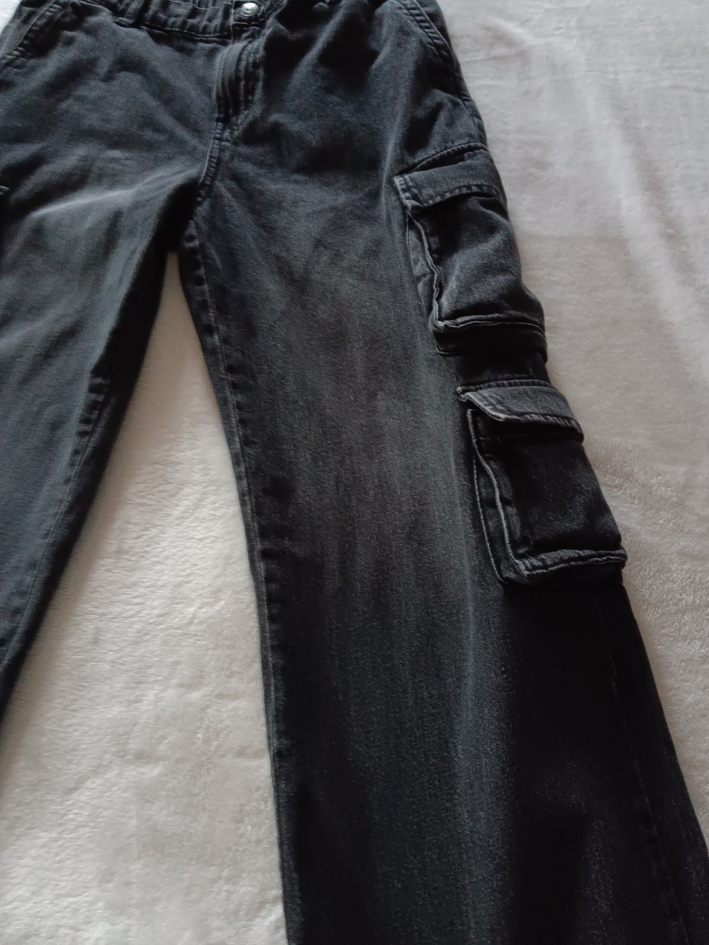Kids Black Cargo Jeans - Elastic Waist Utility Pants